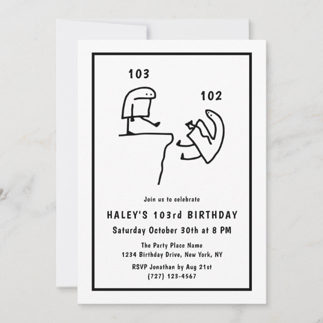 Funny Meme Spaß Simple White 103. Geburtstag Einladung (Vorderseite)