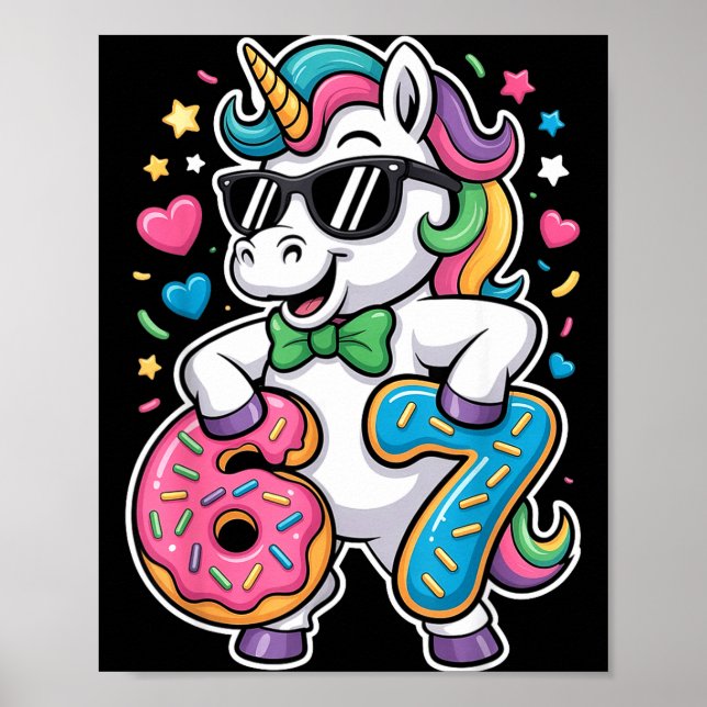 Funny Meme Unicorn Girls Kids Six Seven 6-7 Brainr Poster (Vorne)