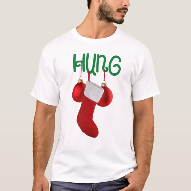 Funny Men's Hung Weihnachts-Strumpf und Balls T-Shirt (Vorderseite)