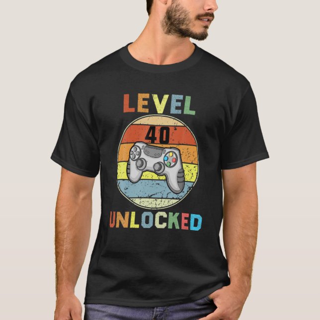 Funny Mens Level 40 Unlocked Video Gamer 40Th Year T-Shirt (Vorderseite)