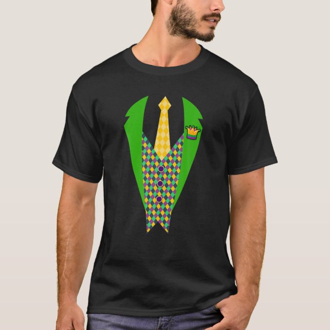 Funny Men's Mardi Gras Tuxedo Kostüm für Fett Tues T-Shirt (Vorderseite)