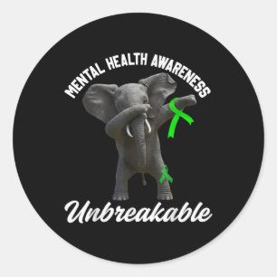 Funny Mental Health Awareness Unzerbrechlich Elefa Runder Aufkleber