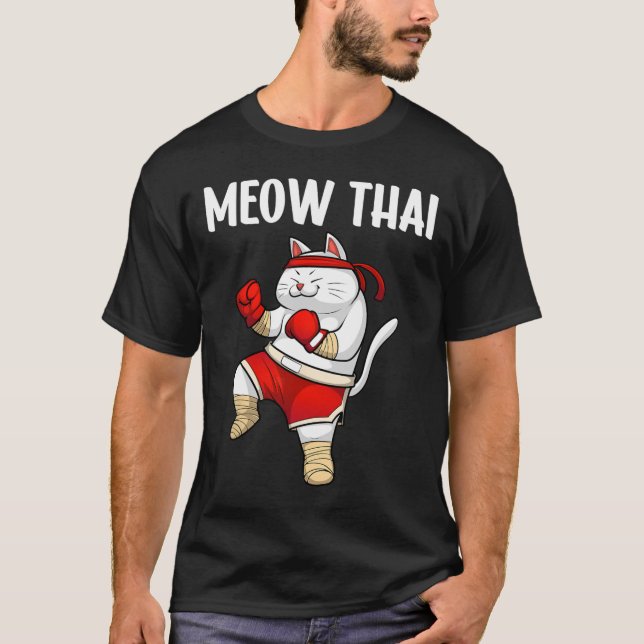 Funny Meow Thai Design Männer Frauen Muay Thai Box T-Shirt (Vorderseite)