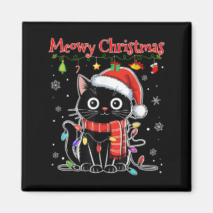 Funny MeowChristmas Black Cat Xmas Lights Pajama Magnet