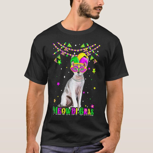 Funny Meowdi Gras Devon Rex Cat Mardi Gras Carniva T-Shirt (Vorderseite)