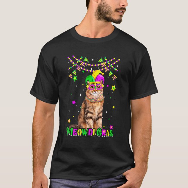Funny Meowdi Gras Siberian Cat Mardi Gras Karnival T-Shirt (Vorderseite)