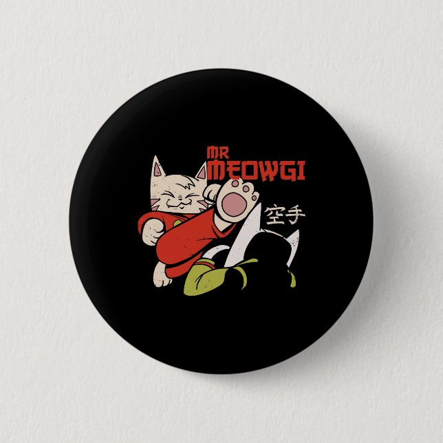Funny Meowgi Karate Cat Meow Design Männer Frauen Button (Vorderseite)