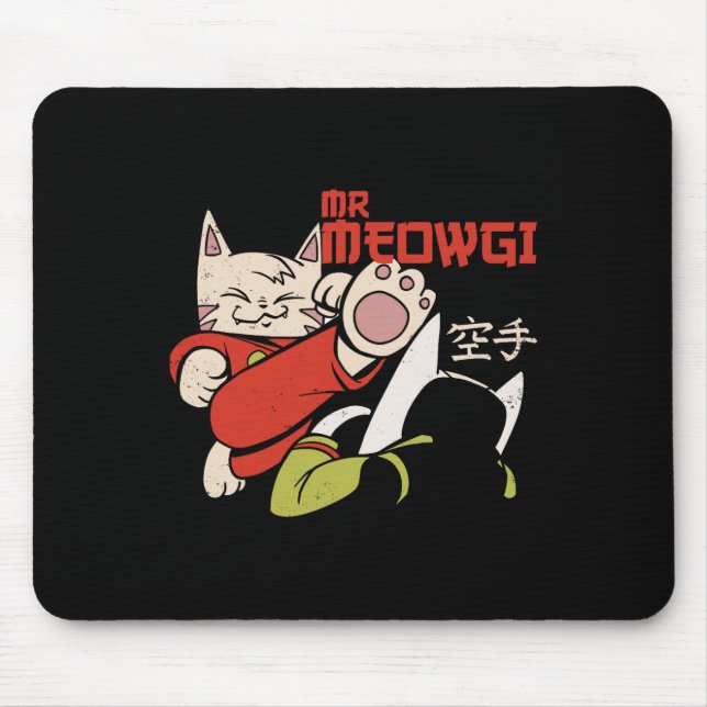 Funny Meowgi Karate Cat Meow Design Männer Frauen Mousepad (Vorne)