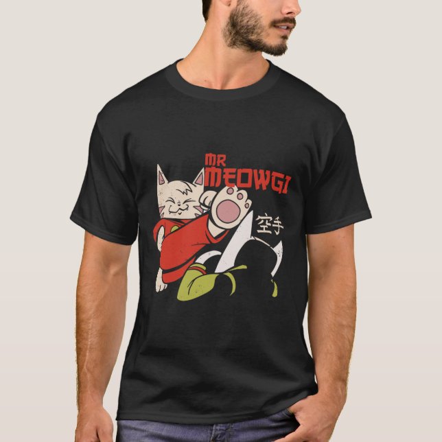 Funny Meowgi Karate Cat Meow Design Männer Frauen T-Shirt (Vorderseite)