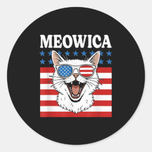Funny Meowica Cat 4. Juli Unabhängigkeitstag Runder Aufkleber