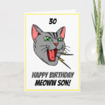 Funny Meowing Cat White 30th Son Birthday Karte<br><div class="desc">Funny Meowing Cat White 30th Son Birthday, einzigartige made for anyone looking for something special for their son on his birthday. The design feature hat eine Cat in the front with customizable text that you can personalize, so, don't hesitate to customize it in order to make your birthday einladung. If...</div>
