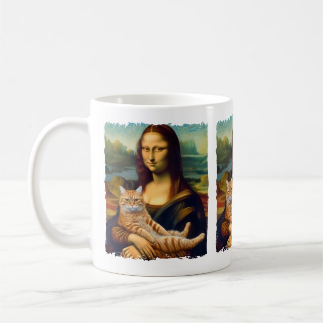 Funny Meowna Lisa Portrait Cat Lovers & Pet Eigent Kaffeetasse (Links)