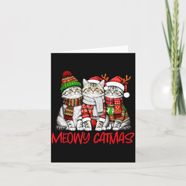 Funny Meowy Catmas Christmas Cats Ugly Sweater Gra Karte (Vorderseite)