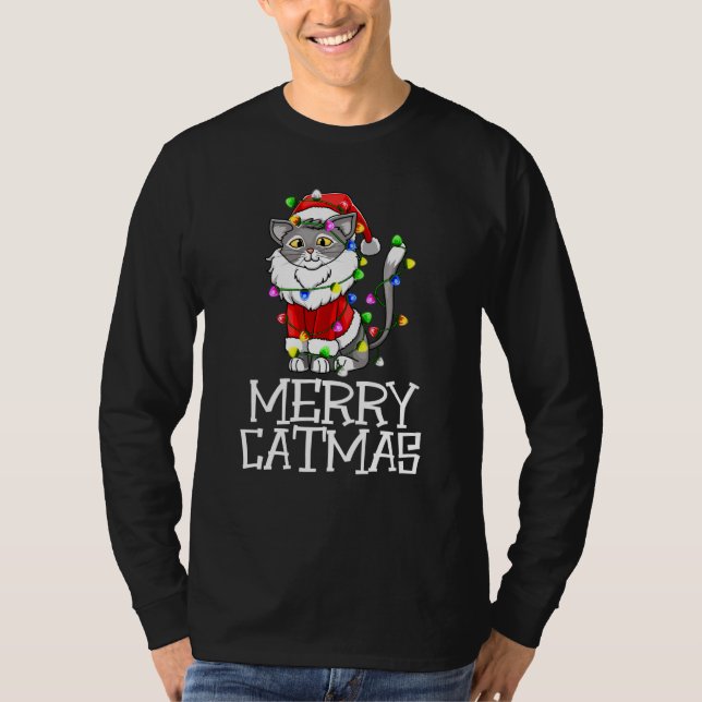 Funny Meowy Catmas Tee Shirt Frohe Weihnachtskatze (Vorderseite)