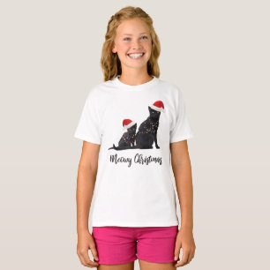 Funny Meowy Christmas Black Cats Weihnachtsmannmüt T-Shirt