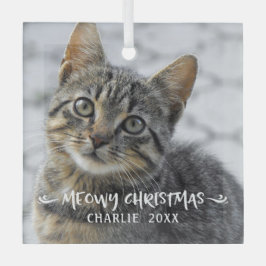 Funny MEOWY CHRISTMAS Cat Foto Ornament Aus Glas