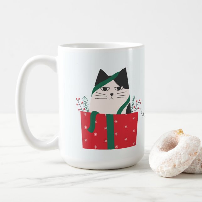 Funny Meowy Christmas Cat Wraparound Kaffeetasse (Mit Donut)