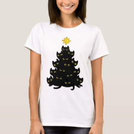 Funny Meowy Kawaii Black Cats Weihnachtsbaum T-Shirt