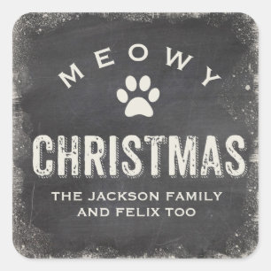 Funny Meowy Merry Christmas Cat Paw Custom Quadratischer Aufkleber