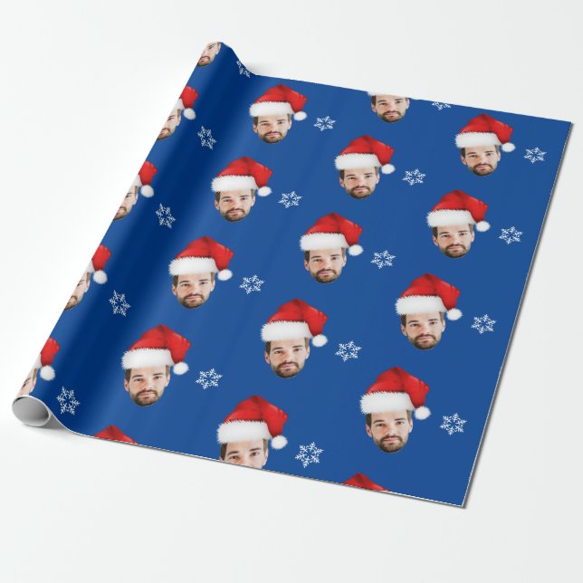 Funny MerChristmas Custom Santa Face Blue Geschenkpapier (Ungerollt)