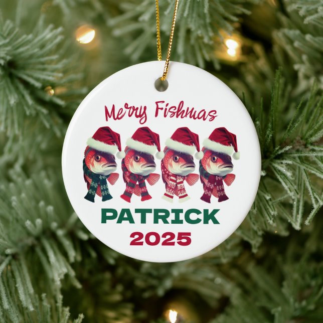 Funny MerFishmas Weihnachtsfischen Keramik Ornament (Baum)