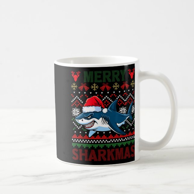 Funny Merguly Ugly Christmas Shark Weihnachtsmannm Kaffeetasse (Rechts)