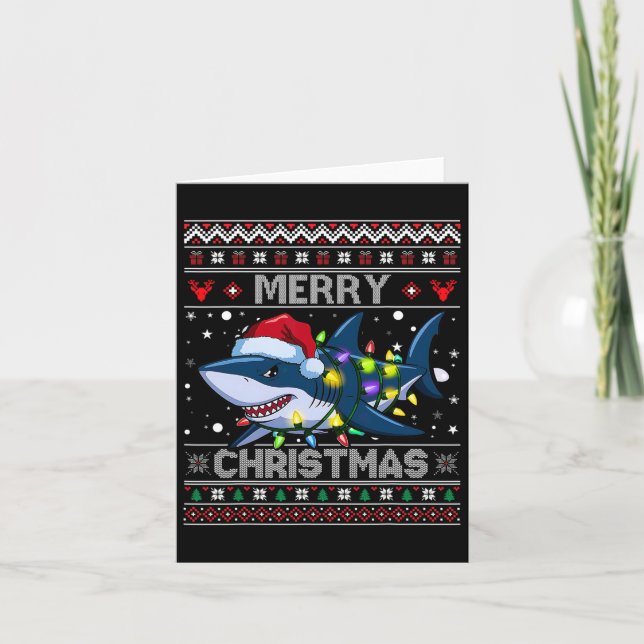 Funny Merguly Ugly Christmas Shark Weihnachtsmannm Karte (Vorderseite)