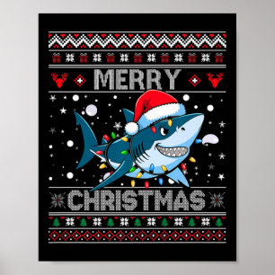 Funny Merguly Ugly Christmas Shark Weihnachtsmannm Poster