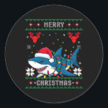 Funny Merguly Ugly Christmas Shark Weihnachtsmannm Runder Aufkleber<br><div class="desc">Funny Merry Ugly Weihnachten Hai Weihnachtsmannmütze Lights Xmas Premium 2</div>