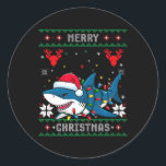 Funny Merguly Ugly Christmas Shark Weihnachtsmannm Runder Aufkleber<br><div class="desc">Funny Merry Ugly Weihnachten Hai Weihnachtsmannmütze Lights Xmas Premium 2</div>