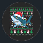 Funny Merguly Ugly Christmas Shark Weihnachtsmannm Runder Aufkleber<br><div class="desc">Funny fröhlich Ugly Weihnachts Hai Weihnachtsmannmütze Lights Xmas 5</div>