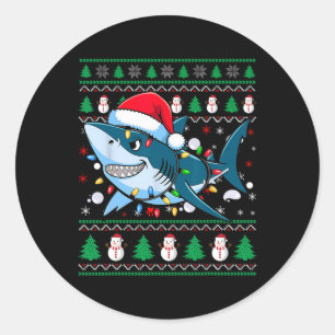 Funny Merguly Ugly Christmas Shark Weihnachtsmannm Runder Aufkleber