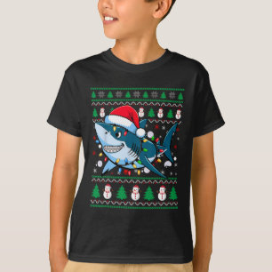 Funny Merguly Ugly Christmas Shark Weihnachtsmannm T-Shirt