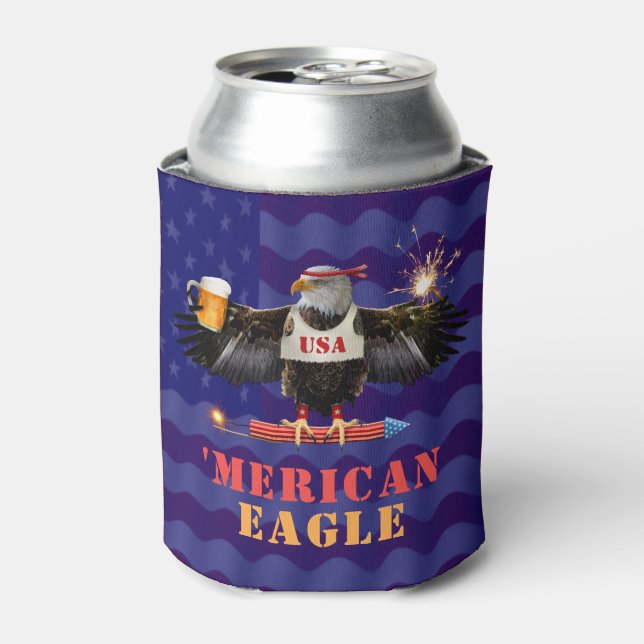 Funny Merican Eagle 4. Juli Bier und Feuerwerk Dosenkühler (Kanne Vorderseite)