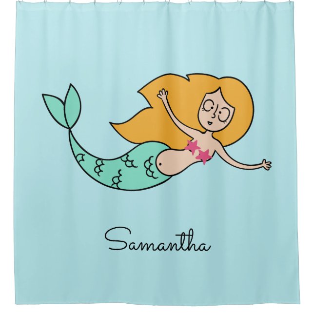 Funny Mermaid individuelle Name & Farbduschvorhang Duschvorhang (Vorderseite)