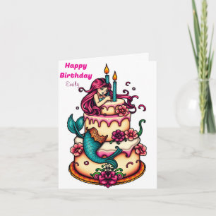 FUNNY MERMAID THEMED KINDERGEBURTSTAG CAKE KARTE