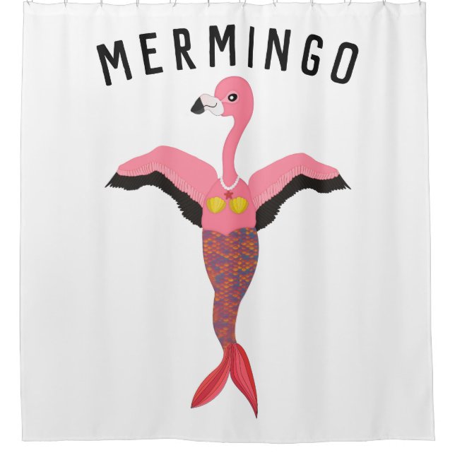 Funny Mermingo: Flamingo-Mermaid Duschvorhang (Vorderseite)