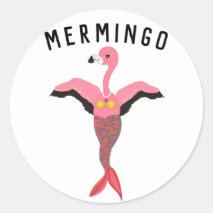 Funny Mermingo Grafik: Flamingo-Mermaid Hybrid Runder Aufkleber