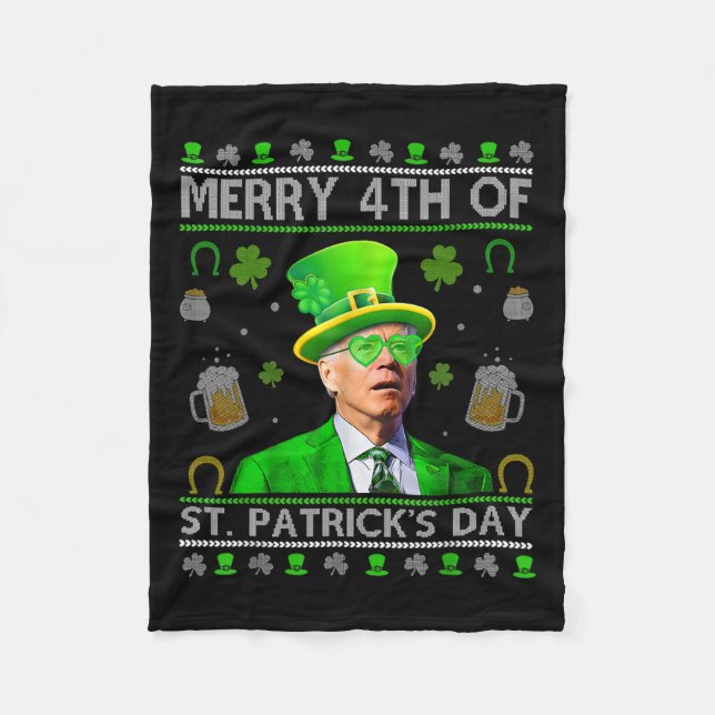 Funny Merry 4. St Patricks Day Joe Biden Hear Fleecedecke (Vorderseite)
