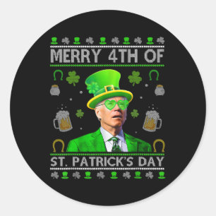 Funny Merry 4. St Patricks Day Joe Biden Hear Runder Aufkleber