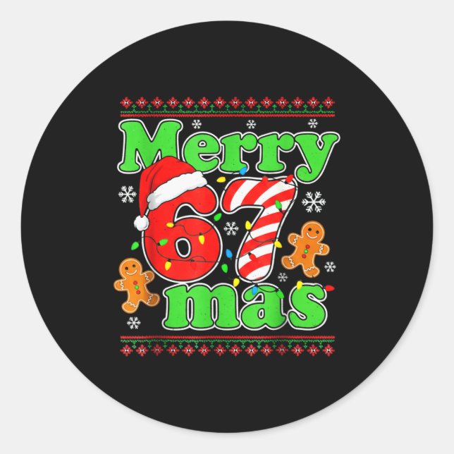 Funny Merry 67 Mas Christmas Holiday Women Kids Xm Runder Aufkleber (Vorderseite)