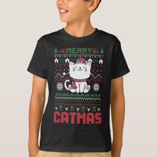 Funny Merry Catmas Ugly Christmas Sweater Cat Sant T-Shirt