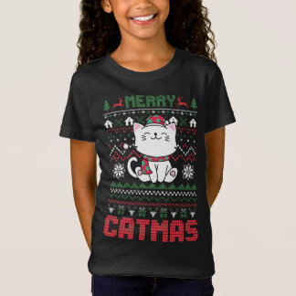 Funny Merry Catmas Ugly Christmas Sweater Cat Sant T-Shirt