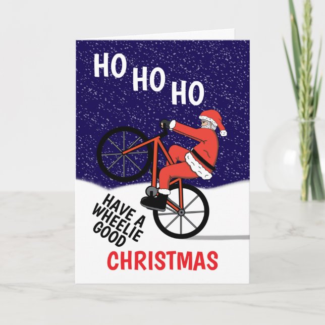 Funny Merry Christmas Cycling Santa Feiertagskarte (Vorderseite)