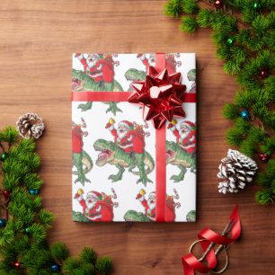Funny Merry Christmas Dinosaur Santa Claus Geschenkpapier