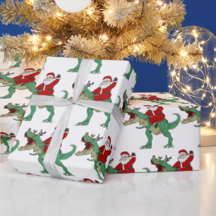 Funny Merry Christmas Dinosaur Santa Claus Geschenkpapier