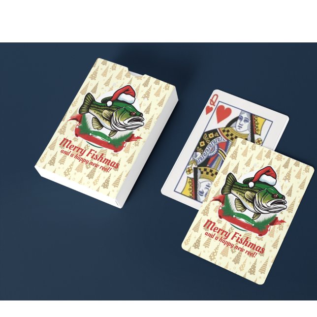 Funny Merry Christmas Fishmas Fishing Santa Fish Spielkarten (Merry Fishmas and a Happy New Reel. Fishing themed playing cards make a great stocking stuffer.)