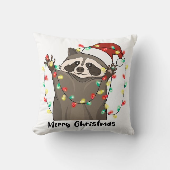 Funny Merry Christmas Raccoon Kissen (Vorderseite)