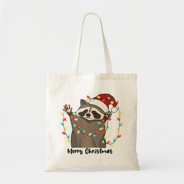 Funny Merry Christmas Raccoon Tragetasche (Vorne)