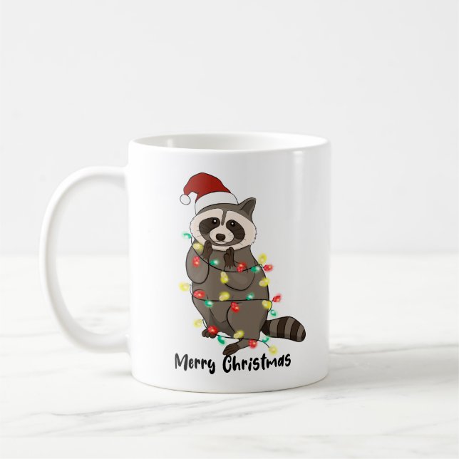Funny Merry Christmas Racoon Kaffeetasse (Links)
